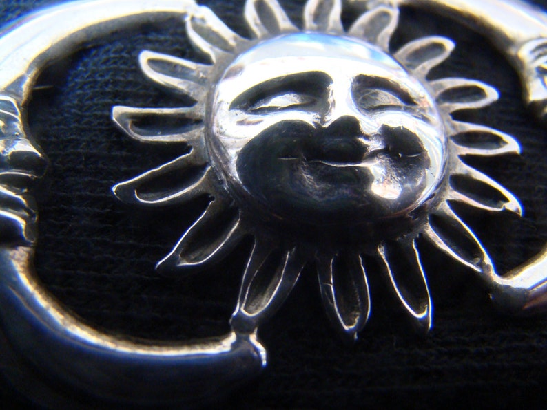 Sun and Moon Pin Moon Sun Pin Sterling Silver Vintage Mexican Silversmith Made by Hand