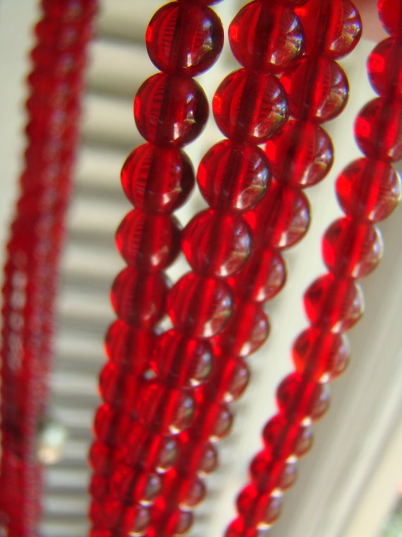 Red Glass Bead Multi Strand Necklace with Silver … - image 5