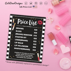 LipSense US Price List, LipSense, LipSense Flyer, États-Unis, Rayé, Imprimable, Téléchargement numérique