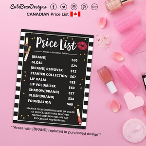 LipSense CANADIAN Price List, LipSense, LipSense Flyer, Canada, Rayé, Imprimable, Téléchargement numérique