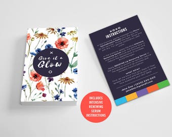 Rodan and Fields / Mini Facial Cards / Floral / Custom / Give it a Glow / Love Your Skin / Instructions / Solid Color / Digital / Printable