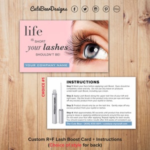 Carte de visite Rodan et Fields, Carte Lash Boost, Instructions, R et F, RF, Imprimable, Numérique