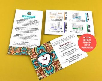 Rodan and Fields Business Cards, Boho Pattern, Give It A Glow, Mini Facial Cards, Instructions, Digital, Printable