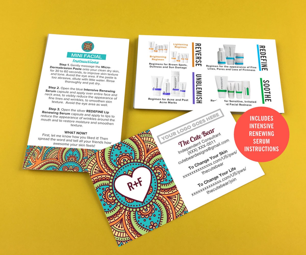 Rodan and Fields Visitenkarten, Boho Muster, Give It A Glow, Mini Gesichtskarten, Anleitung, Digital, druckbar