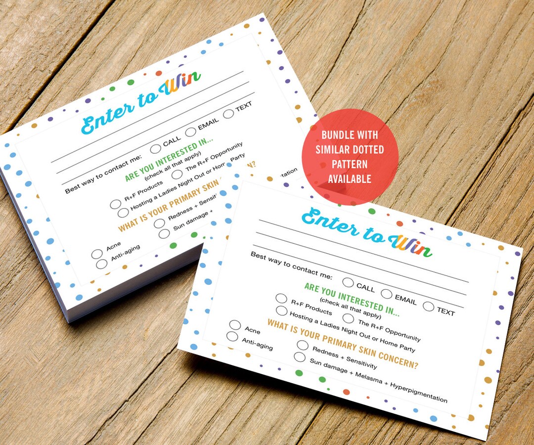 Rodan and Fields Enter to Win, Instant Download, Rodan Fields Info Request Cards, R F Door Prize ...