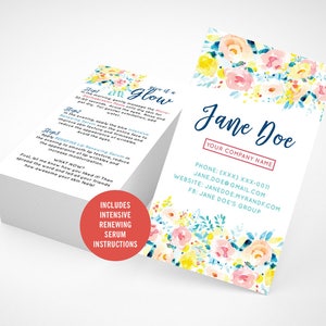Rodan and Fields Mini Facial Cards, Give It A Glow, Glow Mini Facial Card, Watercolor, Floral, Instructions, Digital, Printable