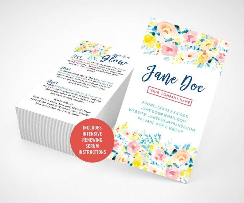 Rodan and Fields Mini Facial Cards, Give It A Glow, Glow Mini Facial Card, Watercolor, Floral, Instructions, Digital, Printable image 1