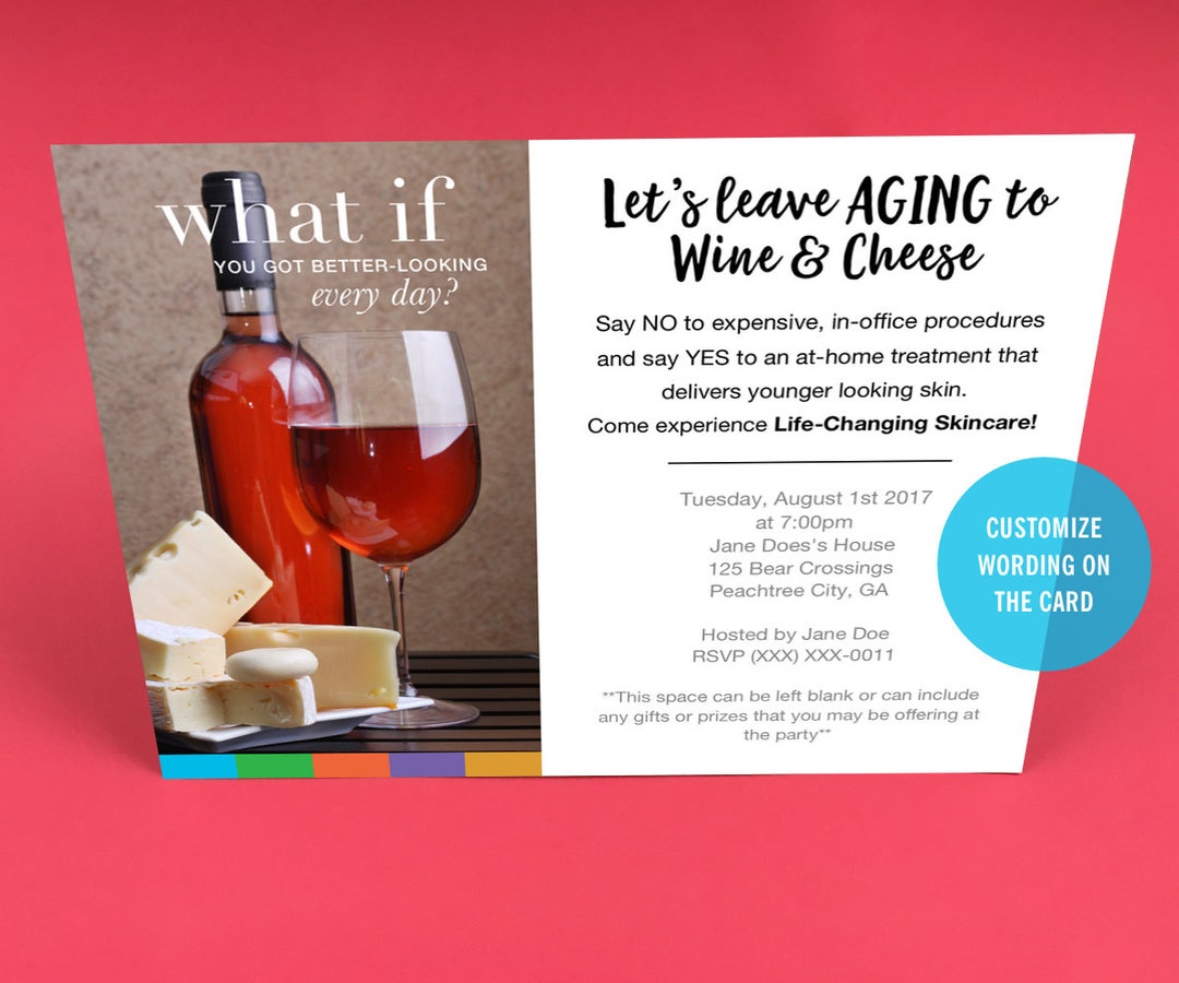 Rodan and Fields Invitations, Launch Party, Wine and Cheese Card, R and