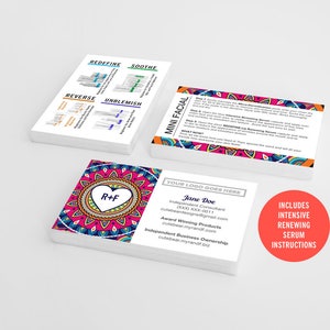 Rodan and Fields Business Cards / Red / Boho Style / Combo / Products / Regimen / Mini Facials / Instructions / Digital / DIY / Printable