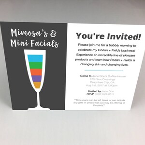 Rodan e Campi Inviti, Launch Party, Mimosa, Mini Facial Card, R e F, RF Invitation Card