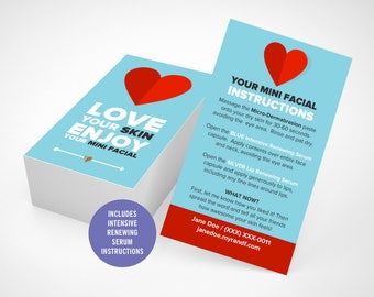 Rodan and Fields Mini Facial cards / Instructions at back / Blue Color / Love Your Skin / Other Rodan + Fields (R+F) Colors Available