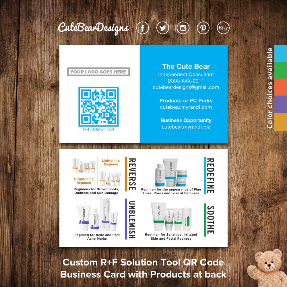 Rodan and Fields Business Cards / Blue / Block / Solution Tool / QR