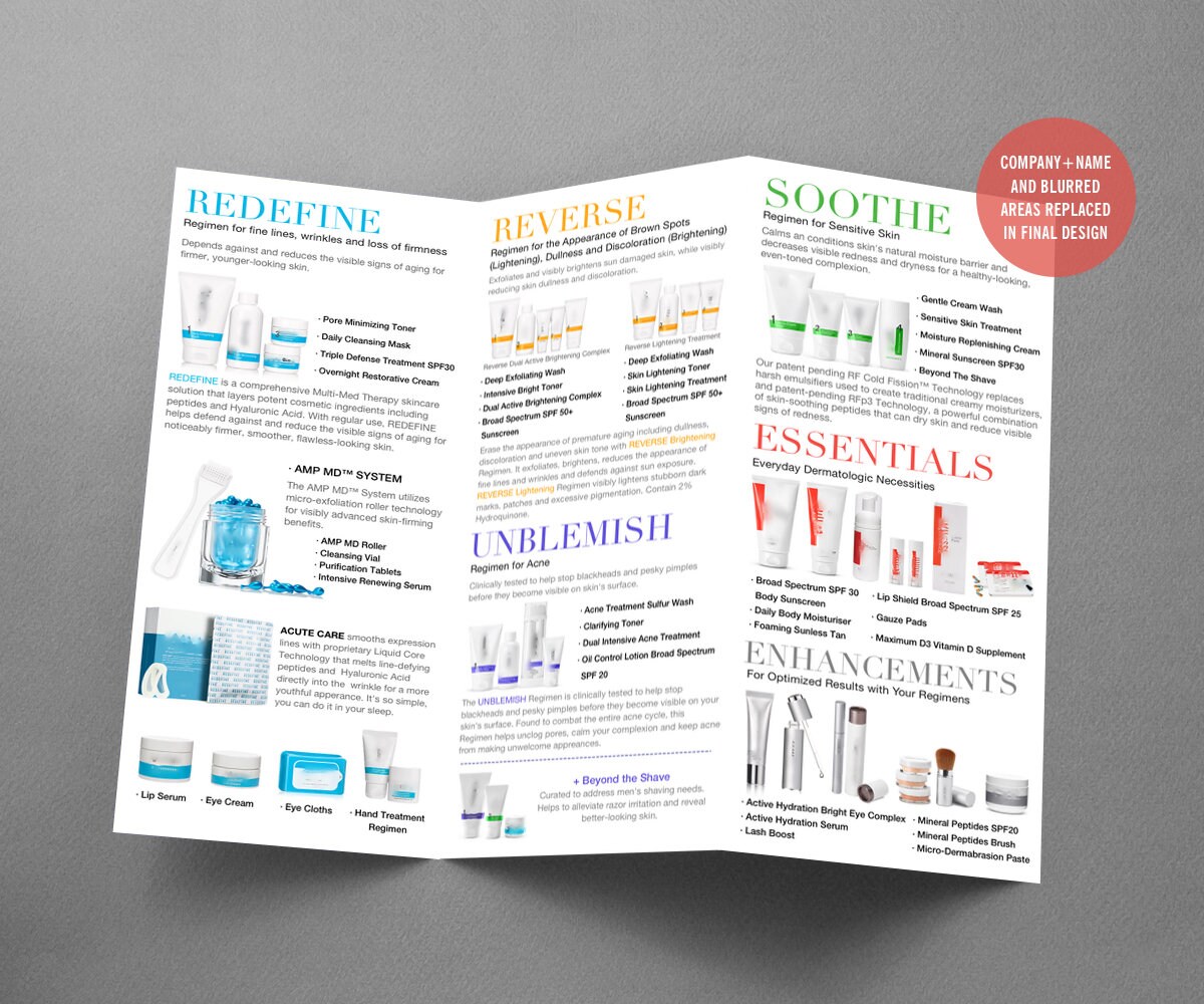 Rodan and Fields Brochure, Rodan Fields Brochures, Trifold, RF Product