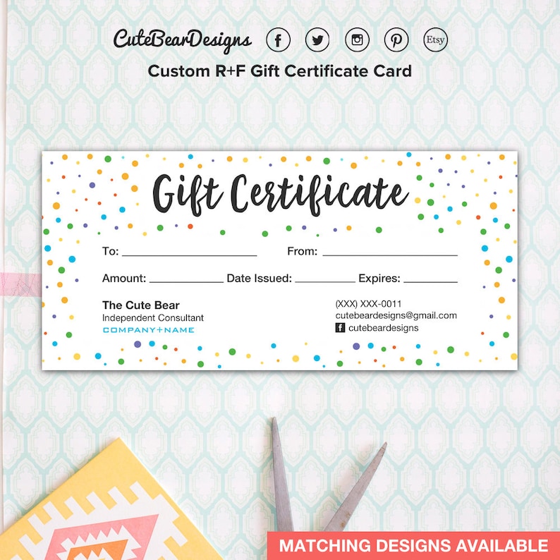 Fields Rodan Digital RF Dots DIY Printable Gift Certificate Cards Rodan and Fields