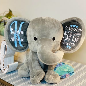 Birth Stat Elephant | Birth Announcement | Personalized Elephant | Birth Keepsake Elephant