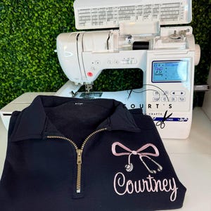 Stethoscope Bow 1/4 Zip Pullover | Nursing Student Quarter Zip | RN BSN Embroidered Pullover | Gifts for Nurse | Initial Pullover RN