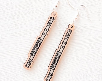 Flute earrings for music teachers and band geeks, wooden dangle earrings, unique hand painted jewelry, gifts for musician