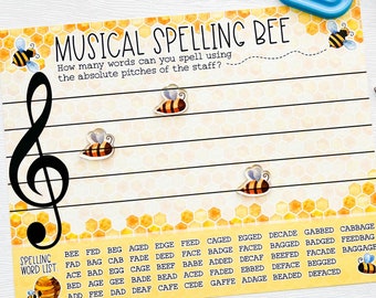 Music activity staff spelling game, music lesson, treble bass clef practice, manipulative for elementary music, staff lesson for piano