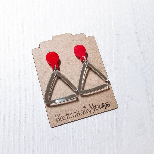 Triangle earrings for music teachers, acrylic dangle earrings, unique jewelry, gifts for musician, triangle instrument earrings