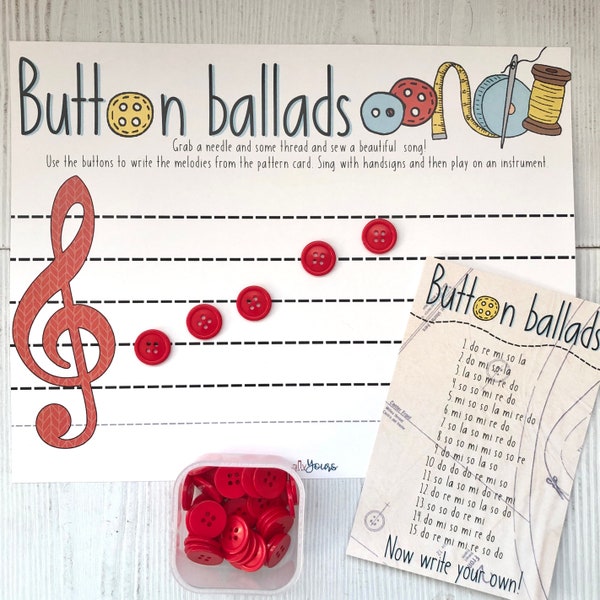 Music education manipulatives for music teachers, elementary music game, melodic writing activity, elementary music center, Button Ballads