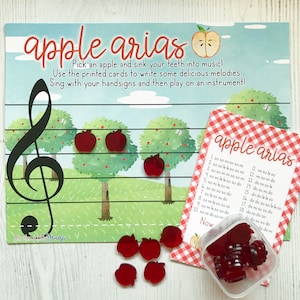 Music education manipulatives for music teachers, melodic writing, fall music activity. elementary music center, Apple Arias