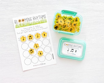 Blooming Rhythms music rhythmic composing activity, elementary music lesson, hands-on music manipulatives, spring center for music class
