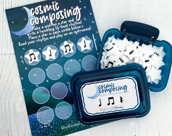 Music education manipulatives for music teachers, elementary music game, rhythm composition activity, Cosmic Composing