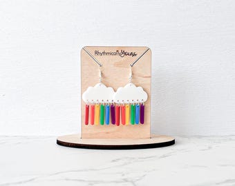 Rainbow acrylic dangle earrings; fun spring earrings for her