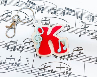 Personalized initial acrylic keychain for music teacher, keychain for musician, teacher appreciation gift, keychain for music lover