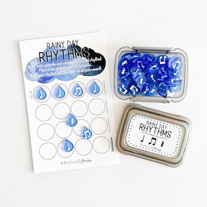 Rainy Day rhythm composing activity for elementary music, rhythm lesson, hands-on music manipulatives, center for music class