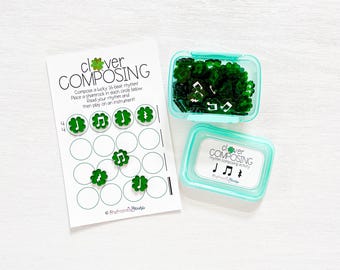 St. Patrick's Day rhythm composing activity, elementary music lesson, hands-on music manipulatives, writing center for St. Patricks spring