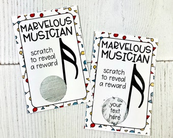 Custom scratch off cards for teachers, Music classroom scratch off cards, classroom incentive, classroom reward, marvelous musician, custom