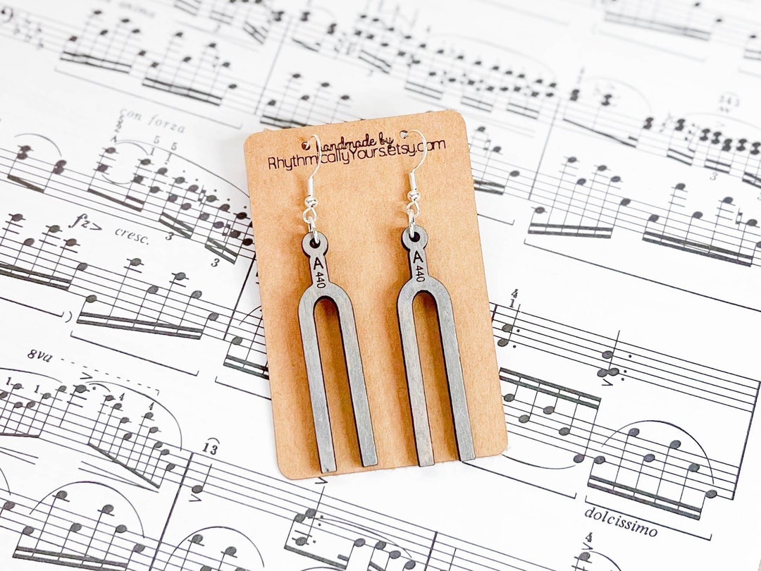 Tuning Fork Earrings for Music Teachers, Wooden Dangle Earrings, Unique