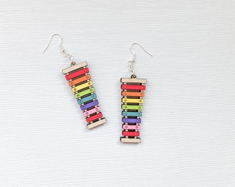 Xylophone earrings for music teachers, wooden dangle earrings, unique jewelry, gifts for musician, xylophone instrument earrings