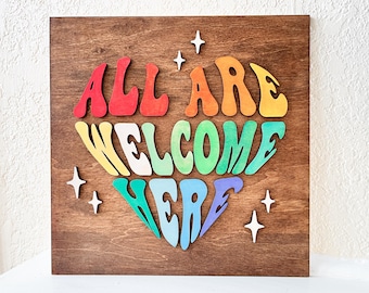 Rainbow Welcome Sign, Handpainted Wood, Teacher Gift