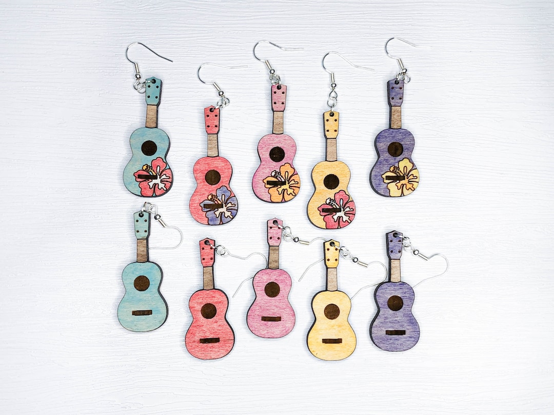 Ukulele Earrings for Music Teachers, Wooden Dangle Earrings, Unique