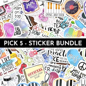 Music Teacher Pick 5 Sticker Bundle, gift for teacher, funny music stickers, vinyl stickers for waterbottle, teacher appreciation gift
