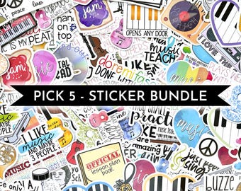 Music Teacher Pick 5 Sticker Bundle, gift for teacher, funny music stickers, vinyl stickers for waterbottle, teacher appreciation gift