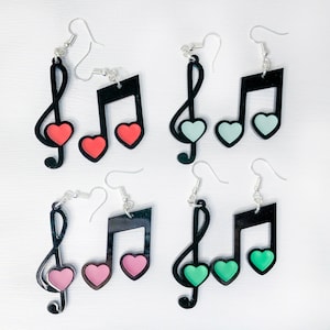 Music note and treble earrings for music teachers, acrylic dangle earrings, unique jewelry, gifts for musician, music teacher earrings