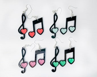 Music note and treble earrings for music teachers, acrylic dangle earrings, unique jewelry, gifts for musician, music teacher earrings