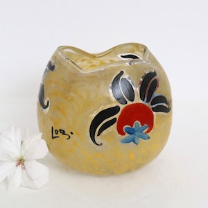 Art Deco French Legras St. Denis Enameled Rose Bowl or Vase, Signed
