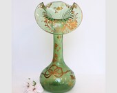 Antique French Pale Green Glass JIP Vase with Gilt
