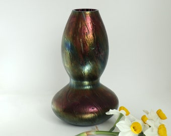 Antique Bohemian Kralik Iridescent Swirl Vase