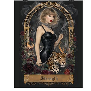 Bold Strength Tarot Art Poster, Gothic Wall Decor, Empowering Artwork, Gift for Strong Women