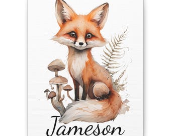 Personalized Fox Canvas Art, Personalized Nursery Decor, Kids Room Wall Art, Birthday Gift, Nature Lover Gift