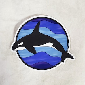Orca Schwertwal Tier Glasmalerei Laptop Wasserflasche Auto Aufkleber - 3 &quot;Durchmesser, Vinyl, wasserfest
