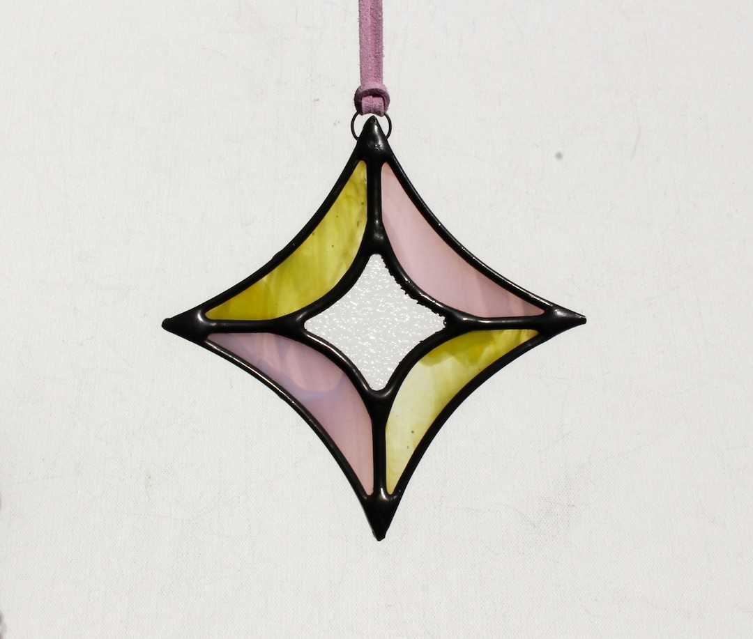 Stained Glass Pastel Pink and Yellow Pink Lemonade Suncatcher Ornament