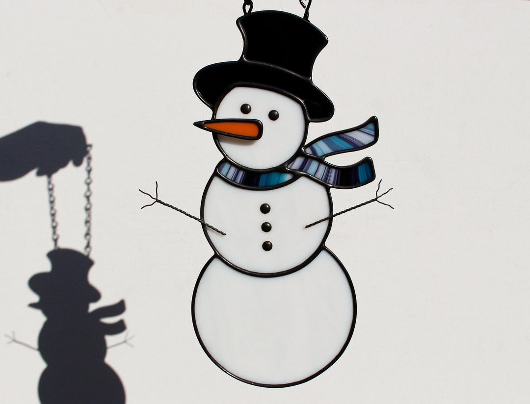 Stained Glass Snowman Suncatcher, Winter Home Decor, Whimsical Home
