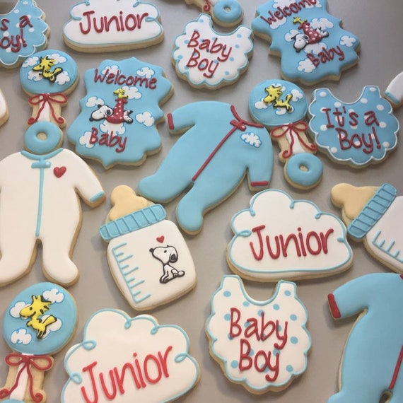 Snoopy Baby Shower Cookies Custom Decorated Cookies Etsy