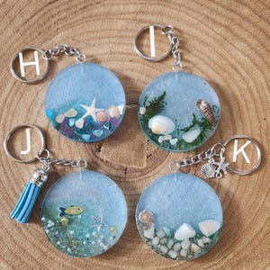 Strandnyckelring | Riktig sand, snäckor, stenar | Flykt till havet | Gåva | Vatten | Handgjord |